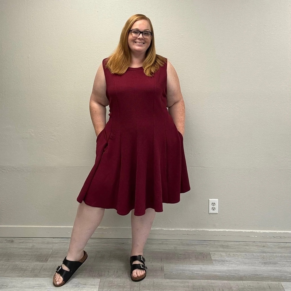 Ashley Stewart Maroon Fit & Flare Midi Dress - Size 34/36